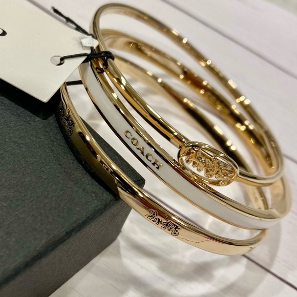 NWT! Coach set of 3 bangle bracelets.  Gorgeous set in gold, white. New w/tags! - Picture 8 of 13